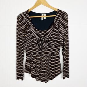 Anthropologie Meadow Rue Josalyn Tie front Top Black Brown Size XS